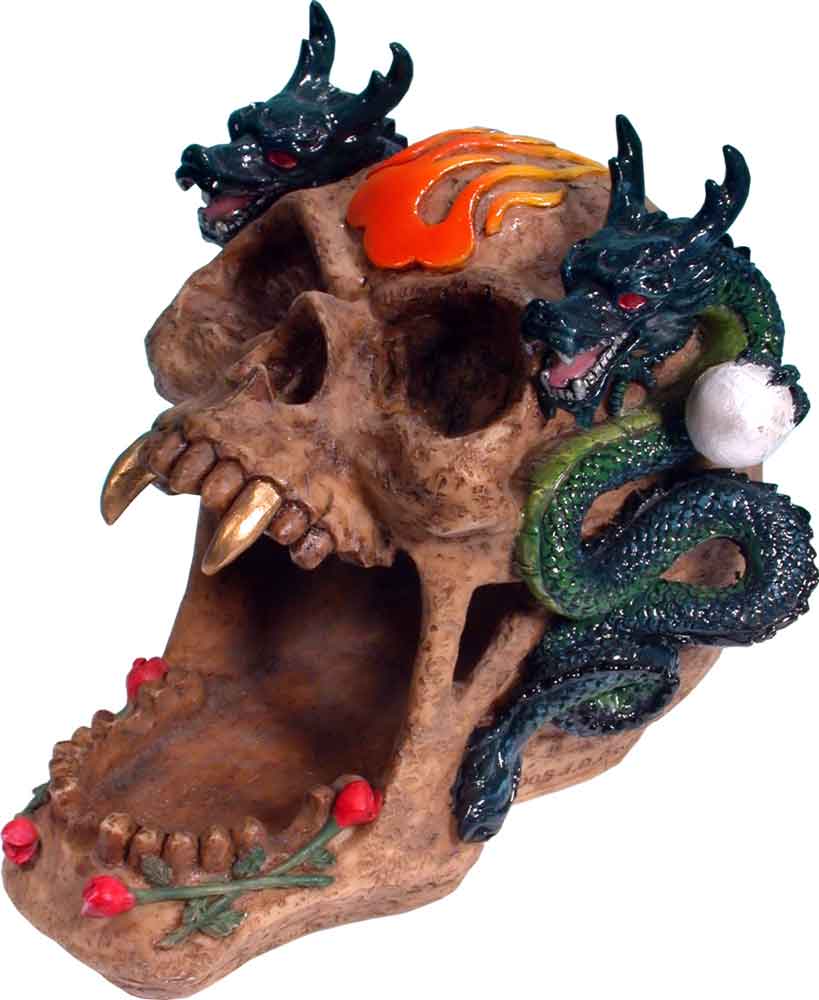#0400-2894-04: Halloween Voodoo Demon Devil Vampire Twin Dragons Skull - Open Mouth - Small Ashtray Candy Dish, FREE SHIPPING!