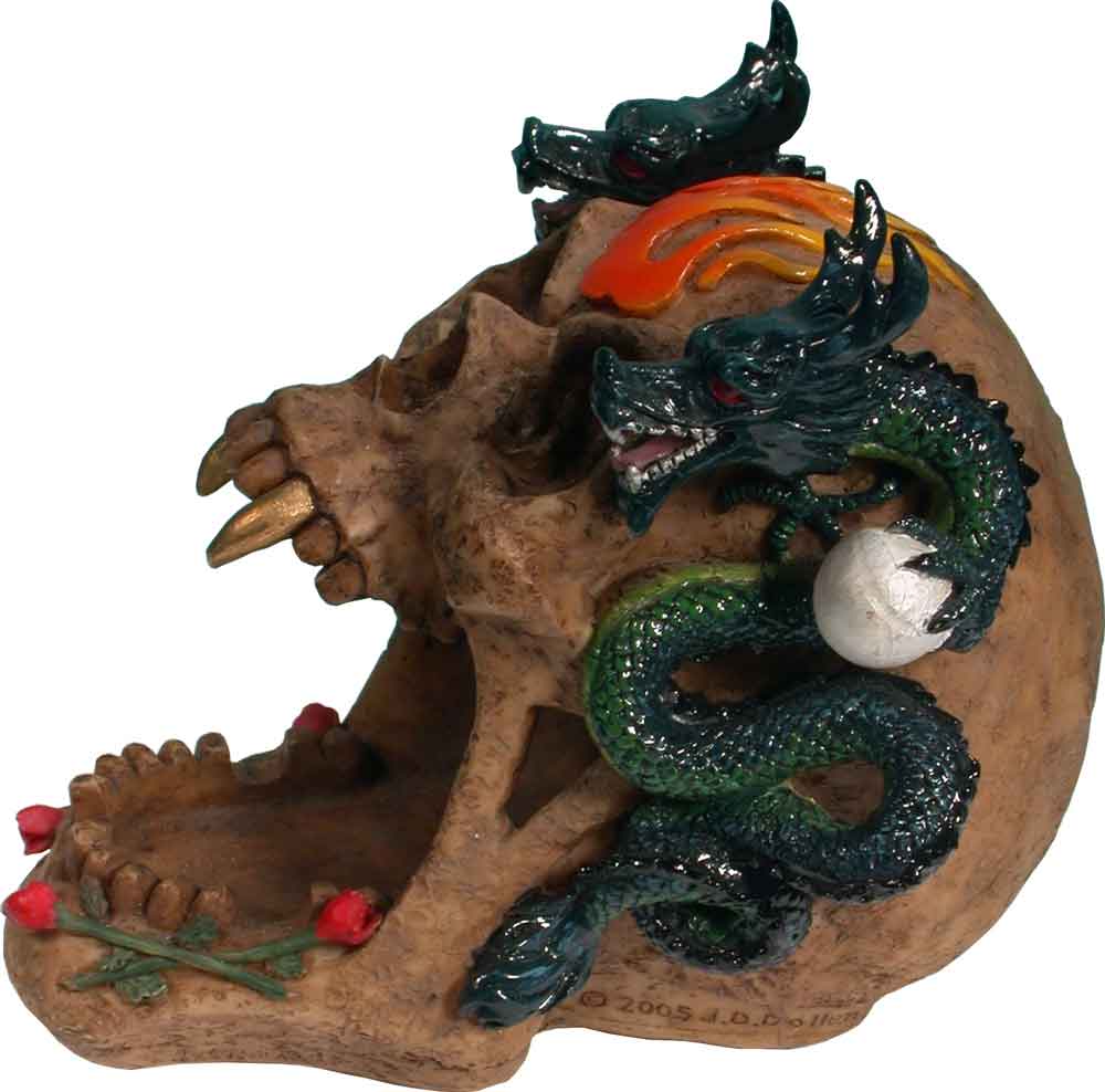 #0400-2894-04: Halloween Voodoo Demon Devil Vampire Twin Dragons Skull - Open Mouth - Small Ashtray Candy Dish, FREE SHIPPING!