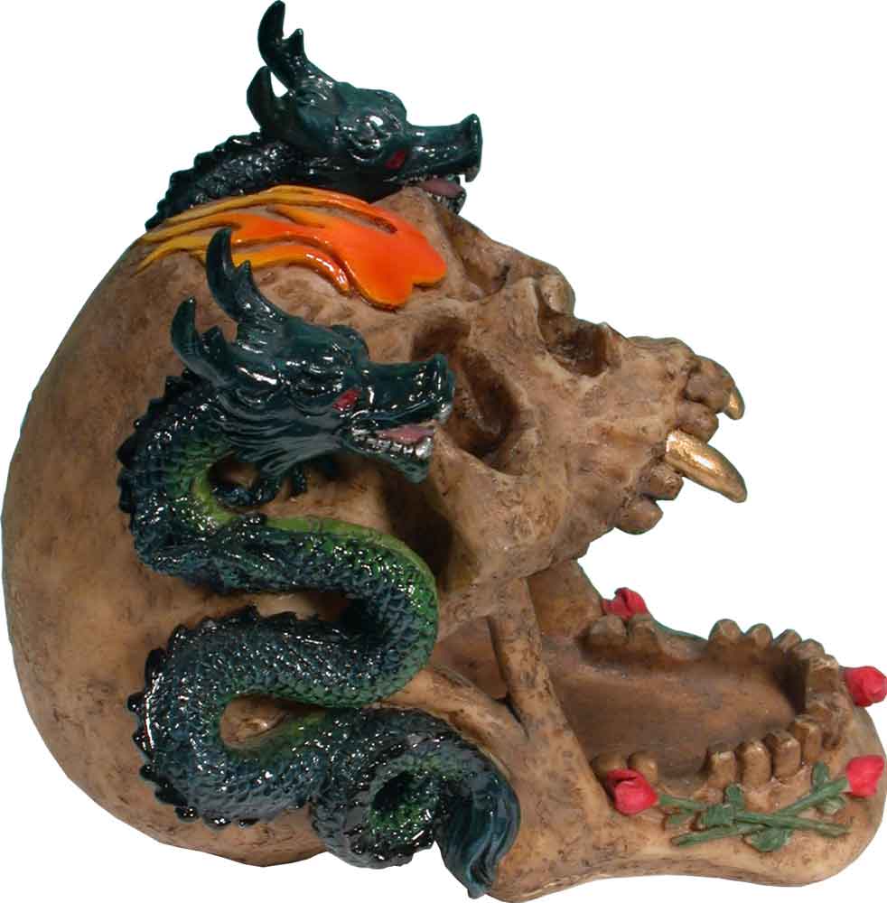 #0400-2894-04: Halloween Voodoo Demon Devil Vampire Twin Dragons Skull - Open Mouth - Small Ashtray Candy Dish, FREE SHIPPING!