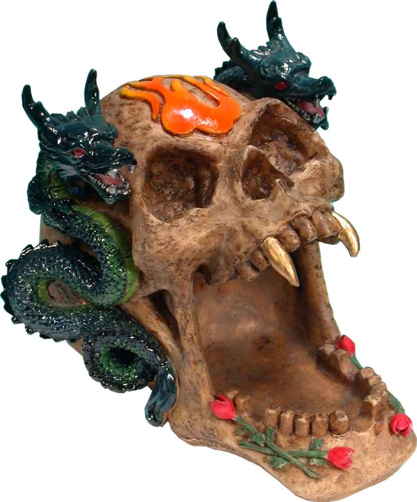 #0400-2894-04: Halloween Voodoo Demon Devil Vampire Twin Dragons Skull - Open Mouth - Small Ashtray Candy Dish, FREE SHIPPING!