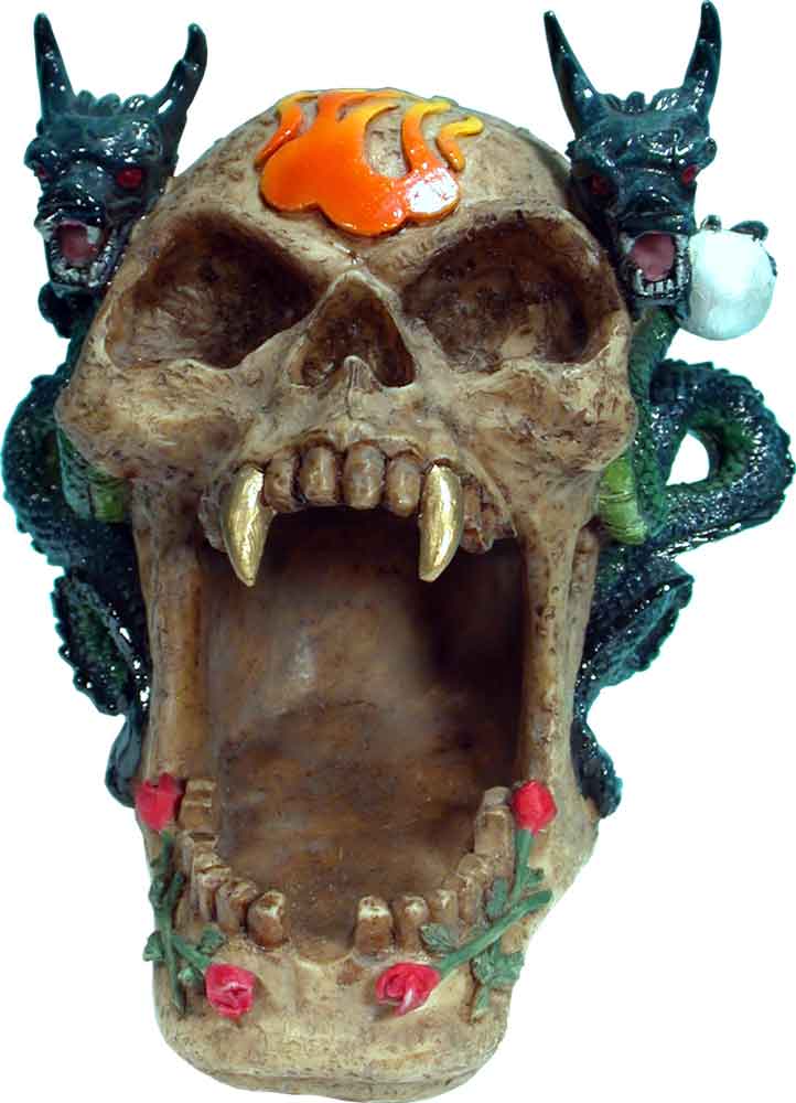 #0400-2894-04: Halloween Voodoo Demon Devil Vampire Twin Dragons Skull - Open Mouth - Small Ashtray Candy Dish, FREE SHIPPING!