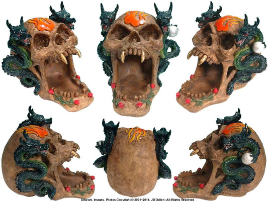 #0400-2894-04: Halloween Voodoo Demon Devil Vampire Twin Dragons Skull - Open Mouth - Small Ashtray Candy Dish, FREE SHIPPING!