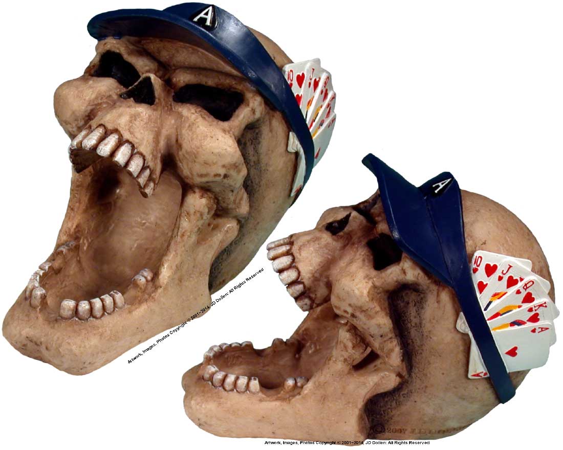 #0400-2894-15: Halloween Voodoo Demon Vegas Casino Card Dealer Human Skull - Open Mouth - Small Ashtray Candy Dish, FREE SHIPPING!