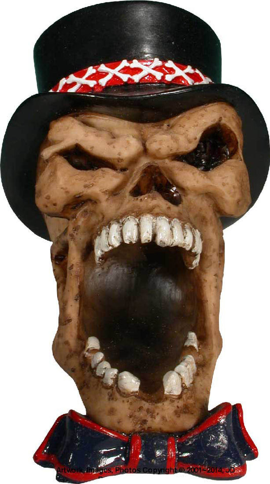 #0400-2894-23: Halloween Voodoo Demon Mr. Bow Tie Dapper Cadaver Human Skull - Open Mouth - Small Ashtray Candy Dish, FREE SHIPPING!