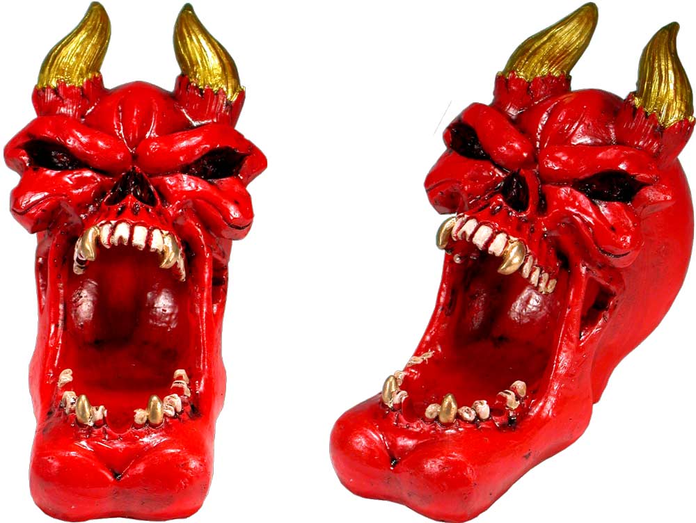 #0400-2894-24: Halloween Voodoo Red Devil Demon Horned Skull - Open Mouth - Small Ashtray Candy Dish, FREE SHIPPING!