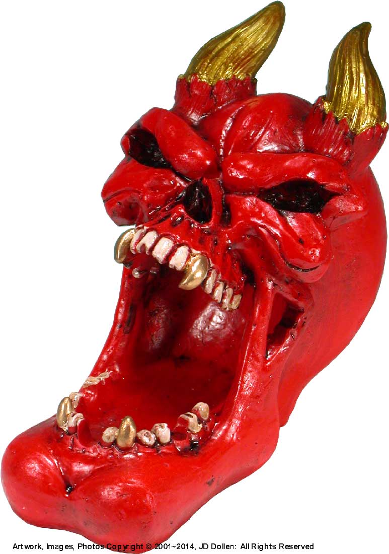 #0400-2894-24: Halloween Voodoo Red Devil Demon Horned Skull - Open Mouth - Small Ashtray Candy Dish, FREE SHIPPING!