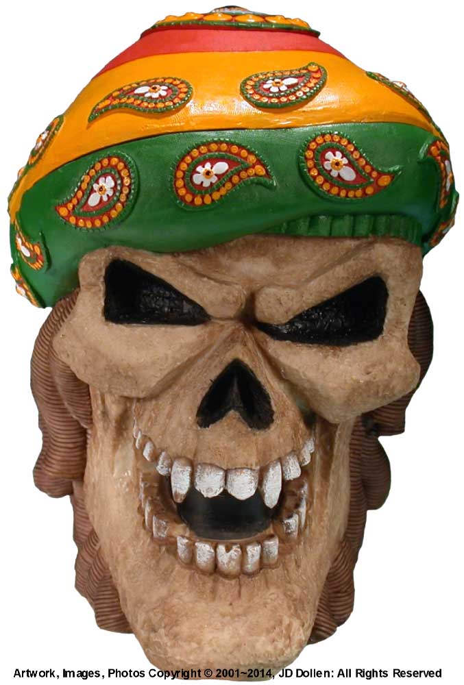#0400-2895-18: Halloween Voodoo Pirate Jamaican Rasta Devil-Demon Skull - Medium Sized Ashtray Candy Dish, FREE SHIPPING!