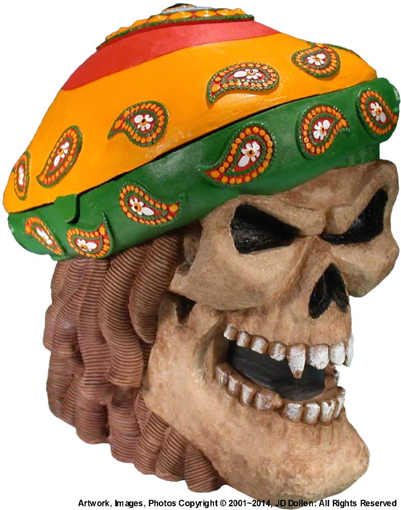 #0400-2895-18: Halloween Voodoo Pirate Jamaican Rasta Devil-Demon Skull - Medium Sized Ashtray Candy Dish, FREE SHIPPING!