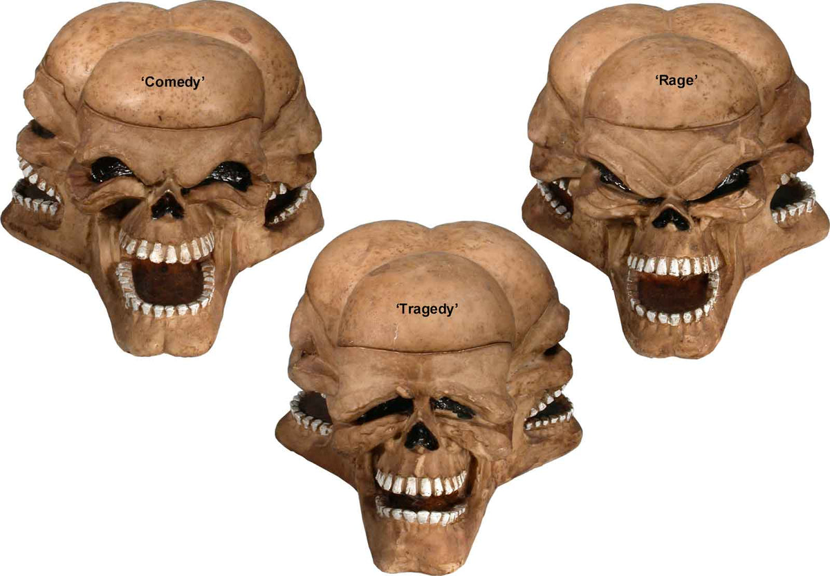 #0400-2895-23: Halloween Voodoo 3-Faces of Comedy - Tragedy - Rage, Devil-Demon Skull - Medium Sized Ashtray Candy Dish, FREE SHIPPING!
