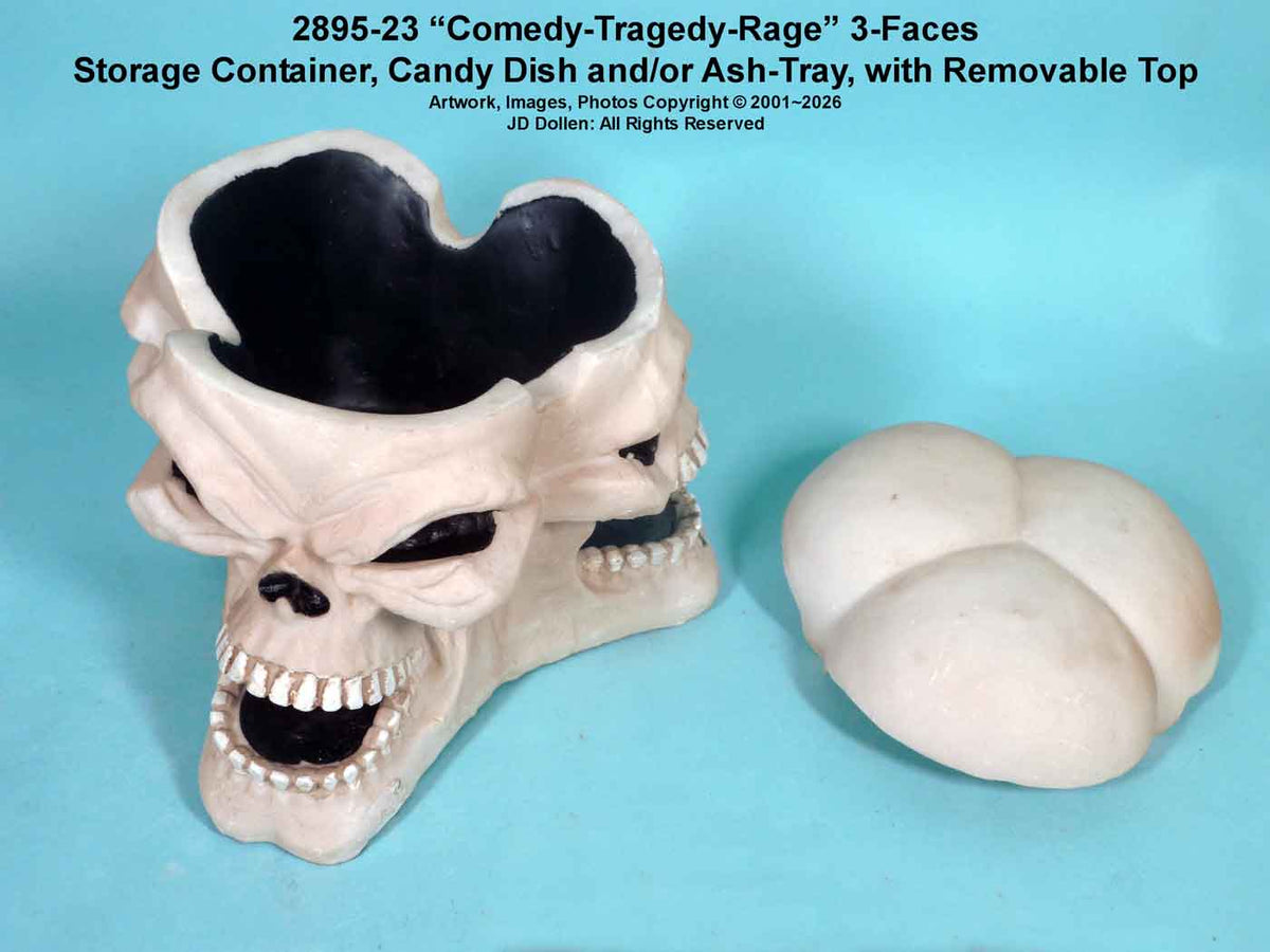 #0400-2895-23: Halloween Voodoo 3-Faces of Comedy - Tragedy - Rage, Devil-Demon Skull - Medium Sized Ashtray Candy Dish, FREE SHIPPING!