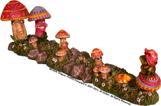 Magic Psychedelic Mushroom Garden Family & Frog Wizard Stick Incense burner, FREE SHIPPING!