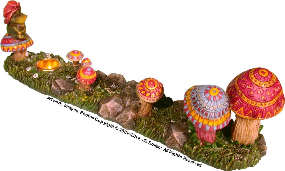 Magic Psychedelic Mushroom Garden Family & Frog Wizard Stick Incense burner, FREE SHIPPING!