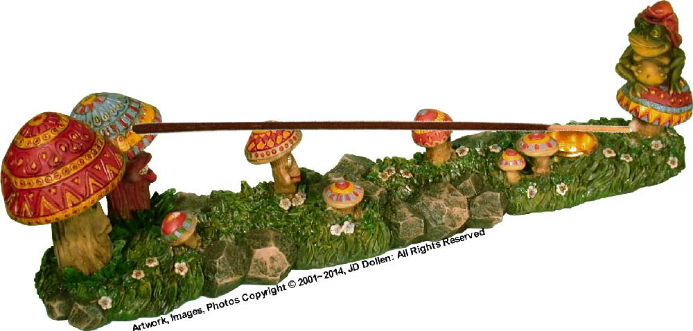 Magic Psychedelic Mushroom Garden Family & Frog Wizard Stick Incense burner, FREE SHIPPING!