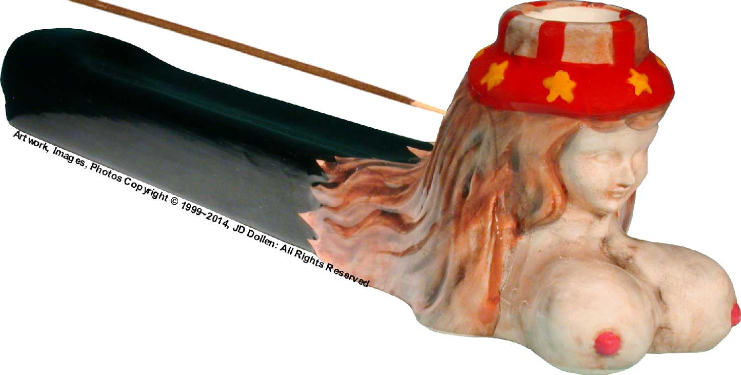 Awesome Peace Pipe Grateful Mermaid Goddess Ceramic-Glass Tobacco + Pipe Bong Incense Burner Made USA -FREE SHIPPING!