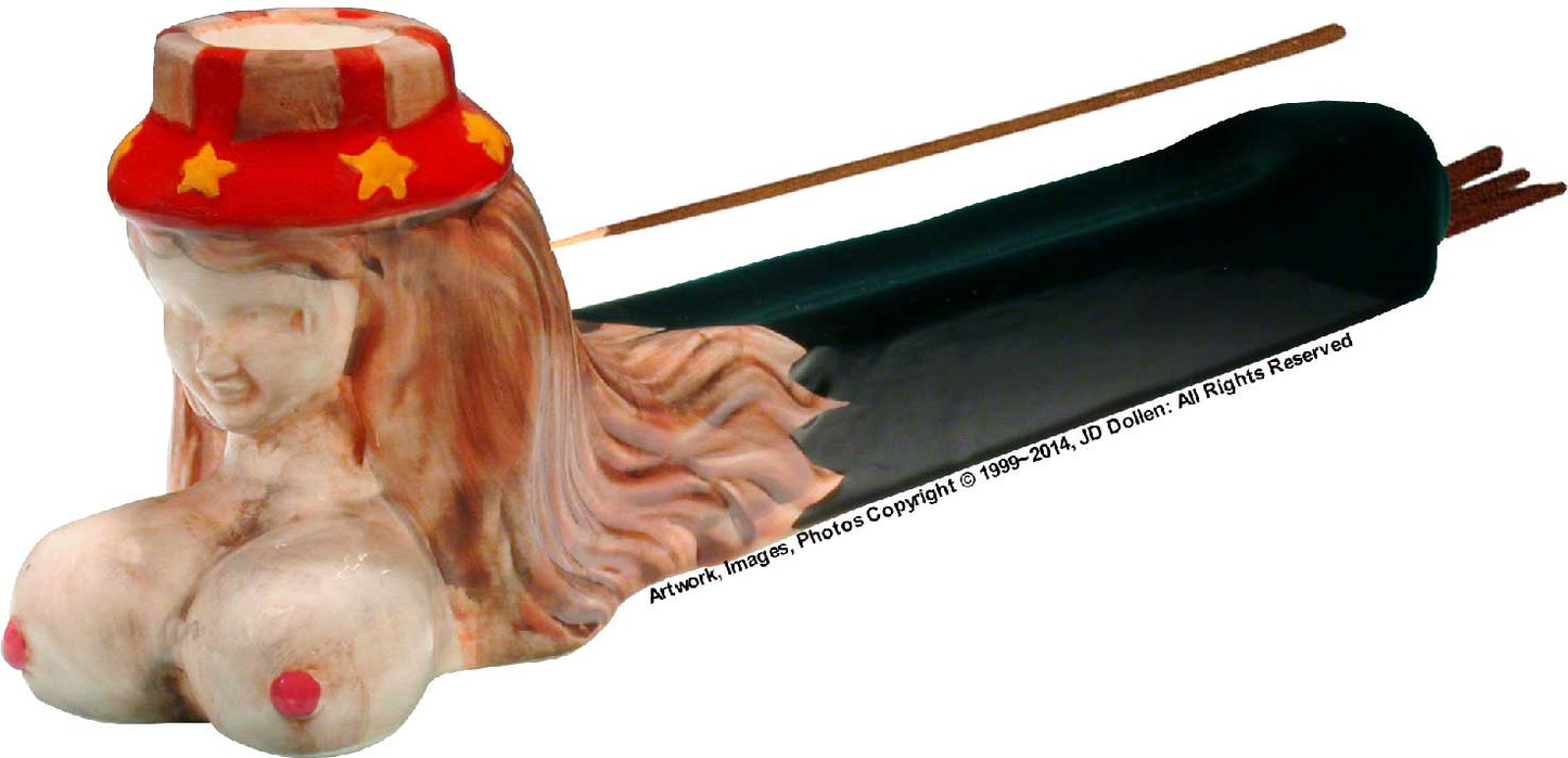 Awesome Peace Pipe Grateful Mermaid Goddess Ceramic-Glass Tobacco + Pipe Bong Incense Burner Made USA -FREE SHIPPING!