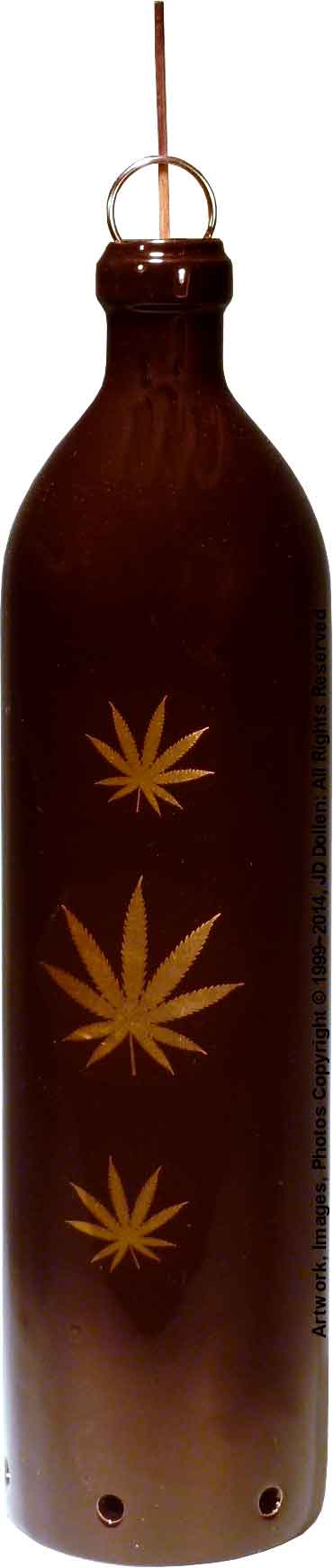 #3101-01: Bright Metallic Gold, Happy Hemp Leafs Design, Smoking Bottle Incense Burner - Ash-catcher, by Nose Desserts FREE SHIPPING!
