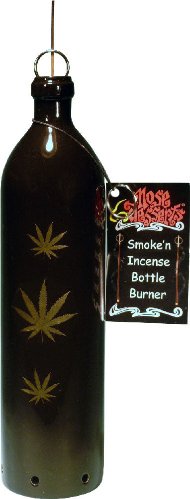 #3101-01: Bright Metallic Gold, Happy Hemp Leafs Design, Smoking Bottle Incense Burner - Ash-catcher, by Nose Desserts FREE SHIPPING!