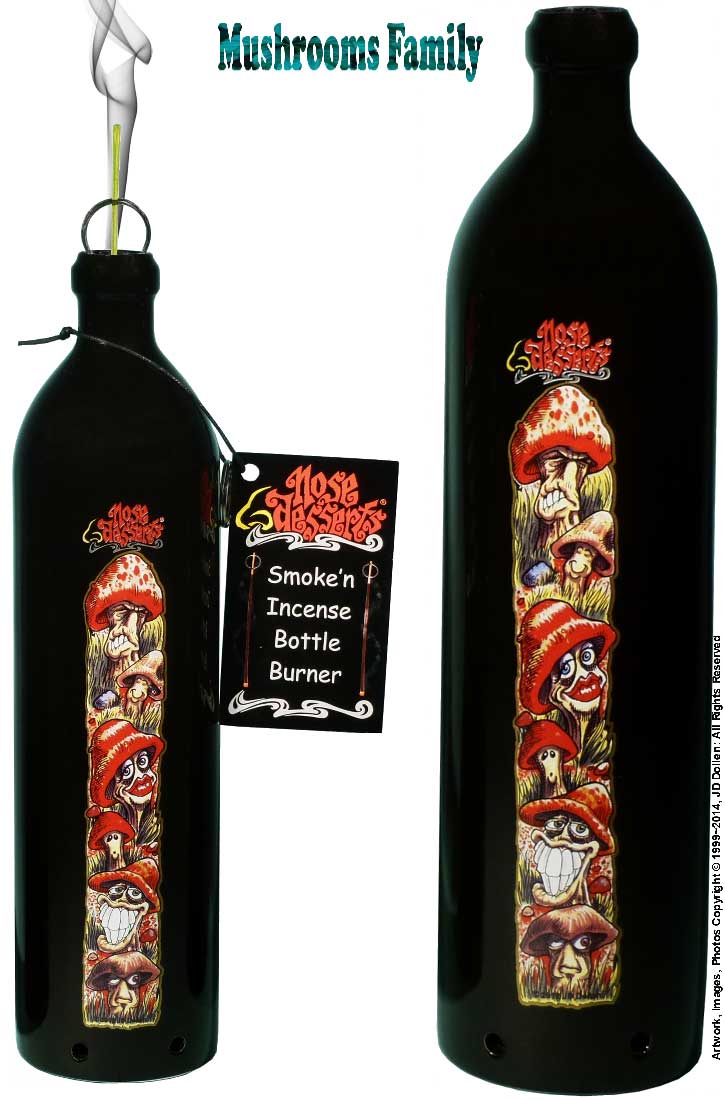 #3101-2836: Mushroom Family Wonderland Fantasy Design, Smoking Bottle Incense Burner - Ash-catcher, by Nose Desserts FREE SHIPPING!
