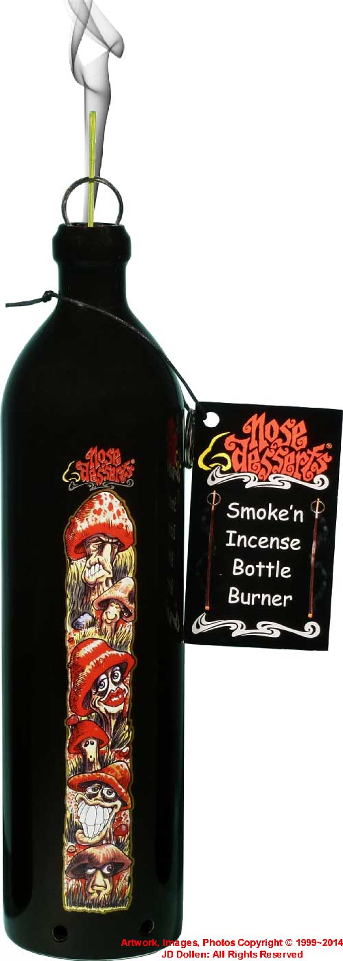 #3101-2836: Mushroom Family Wonderland Fantasy Design, Smoking Bottle Incense Burner - Ash-catcher, by Nose Desserts FREE SHIPPING!