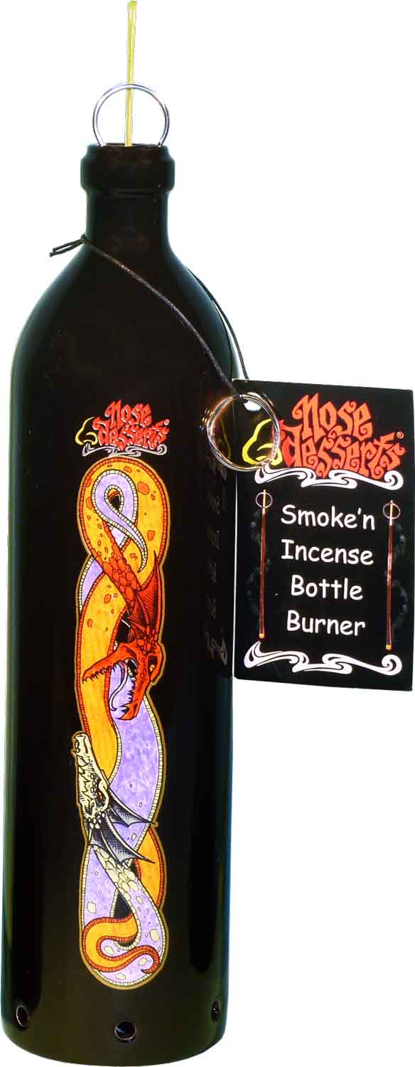 #3101-2839: Twin Dragons Wonderland Fantasy Design, Smoking Bottle Incense Burner - Ash-catcher, by Nose Desserts FREE SHIPPING!
