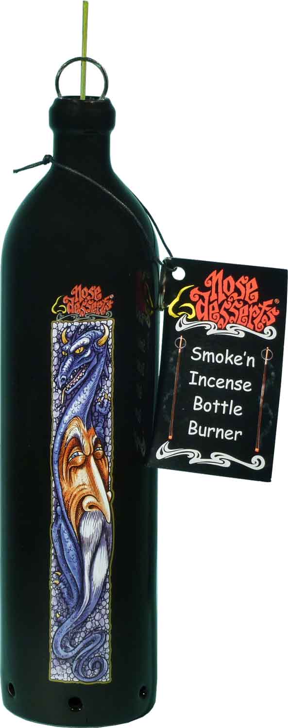#0400-3101-2841: Morphing Magic Dragon and Wizard Wonderland Fantasy Design, Smoking Bottle Incense Burner - Ash-catcher, by Nose Desserts FREE SHIPPING!