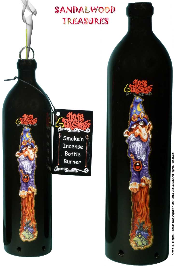 #3101-2844: Sandalwood and Frog Wizard Wonderland Fantasy Design, Smoking Bottle Incense Burner - Ash-catcher, by Nose Desserts FREE SHIPPING!