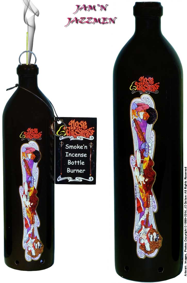 #3101-2847: Jam'n Jazz-men Rock n' Roll Wonderland Fantasy Design, Smoking Bottle Incense Burner - Ash-catcher, by Nose Desserts FREE SHIPPING!