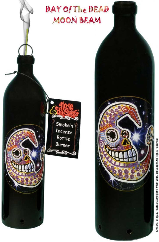 #3101-DOD: Day Of The Dead Moon Beam Design, Smoking Bottle Incense Burner - Ash-catcher, by Nose Desserts FREE SHIPPING!