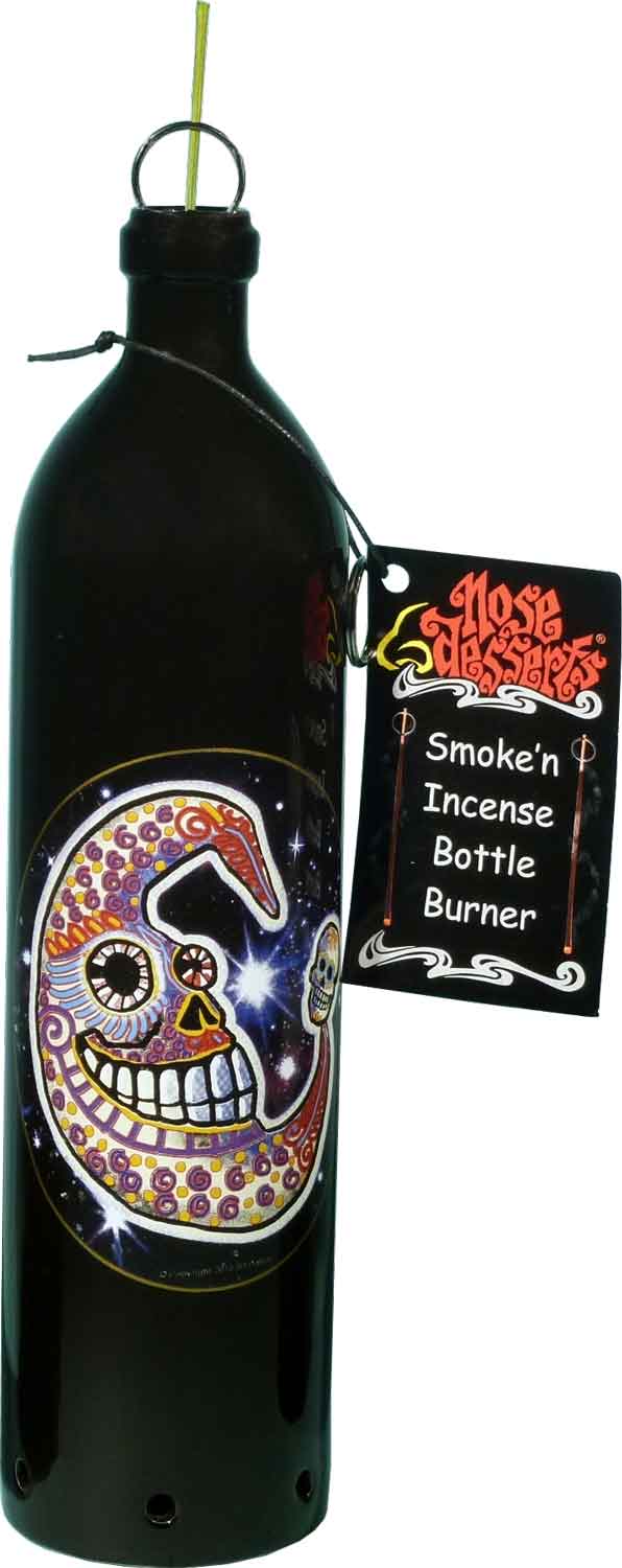 #0400-3101-DOD: Day Of The Dead Moon Beam Design, Smoking Bottle Incense Burner - Ash-catcher, by Nose Desserts FREE SHIPPING!