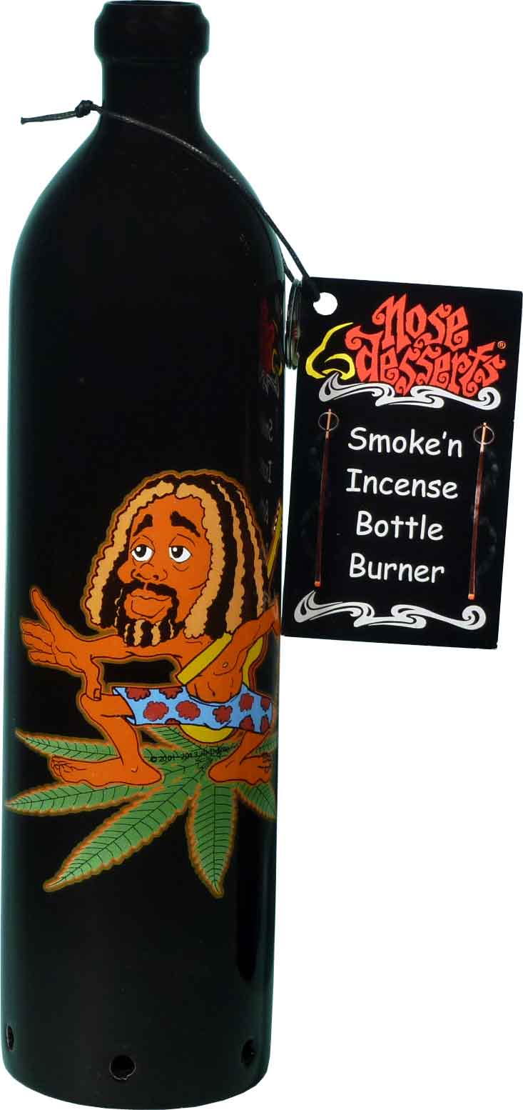 #0400-3101-RLM: Surfing Rasta Man Happy Leaf Rock n' Roll Fantasy Design, Smoking Bottle Incense Burner - Ash-catcher, by Nose Desserts FREE SHIPPING! (Copy)