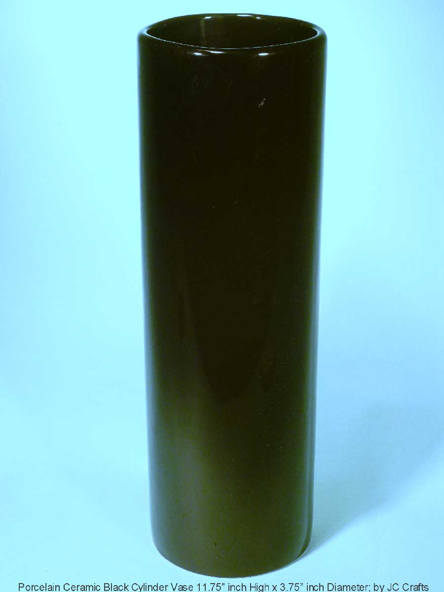 #3102: American Floral Cylinder Large Bud Vase, 12" Tall Black Porcelain Ceramic Glass, Factory Blemished - 2nd Tier, Minor Glaze Surface Irregularity - FREE SHIPPING to USA 48 States!